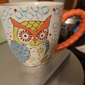 dutch wax colorful embossed hand painted owl mug